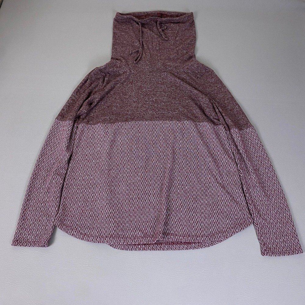 Pink Clover Tunic Top Women's Size Large Burgundy Colorblock Funny Neck Knit